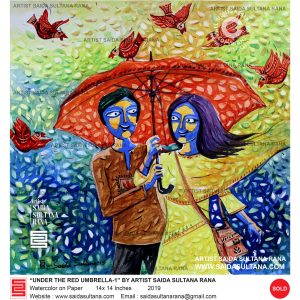 "under the red umbrella - 1"  |  14 x 14 Inches | Watercolor on Paper
