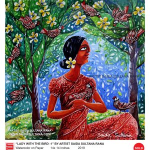 "lady with the bird - 1"  |  14 x 14 Inches | Watercolor on Paper