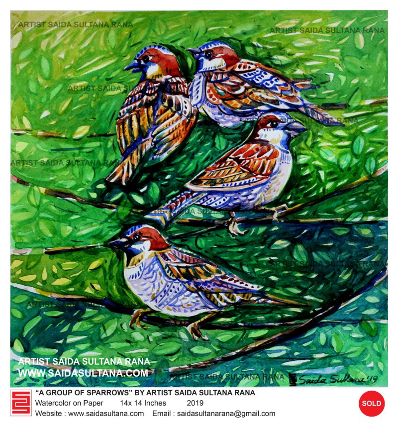 "a group of sparrow"  |  14 x 14 Inches | Watercolor on Paper