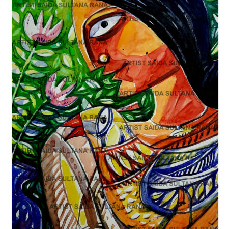 "lady with the bird - 4"  | 13.5 x 21.5 Inches | Watercolor on Paper
