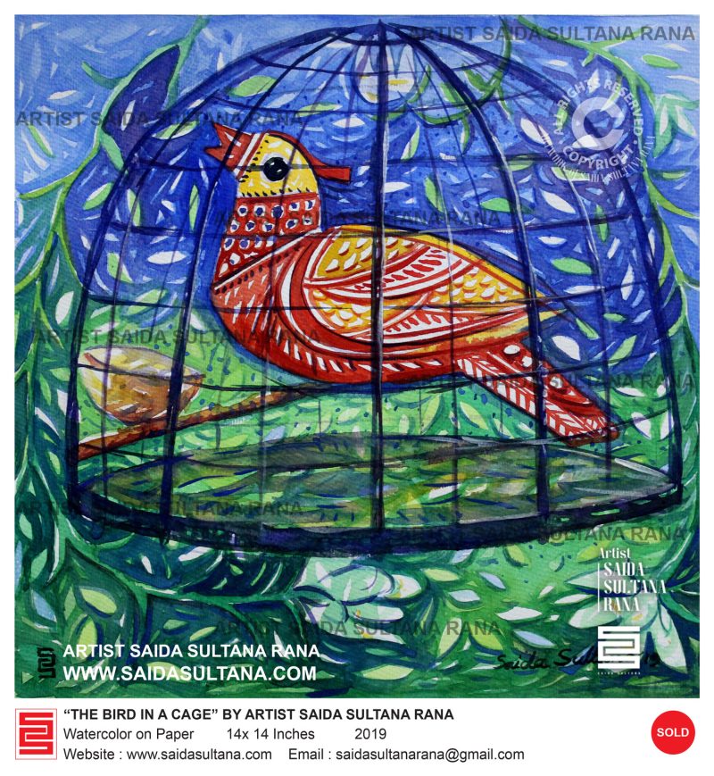 " the bird in a cage "  |  14 x 14 Inches | Watercolor on Paper