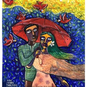 "under the red umbrella "  |  14 x 14 Inches | Watercolor on Paper